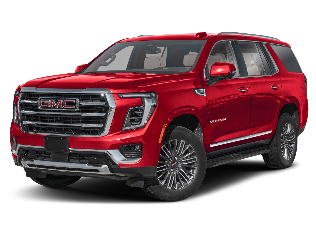 2025 GMC Yukon Denali in Volcanic Red Tintcoat — front three-quarter view