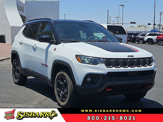 2024 Jeep Compass Trailhawk in White — front three-quarter view